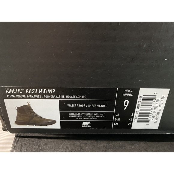 New Sorel Kinetic Rush Mid Waterproof Alpine Tundra Dark Moss Men’s 9 - Picture 5 of 5